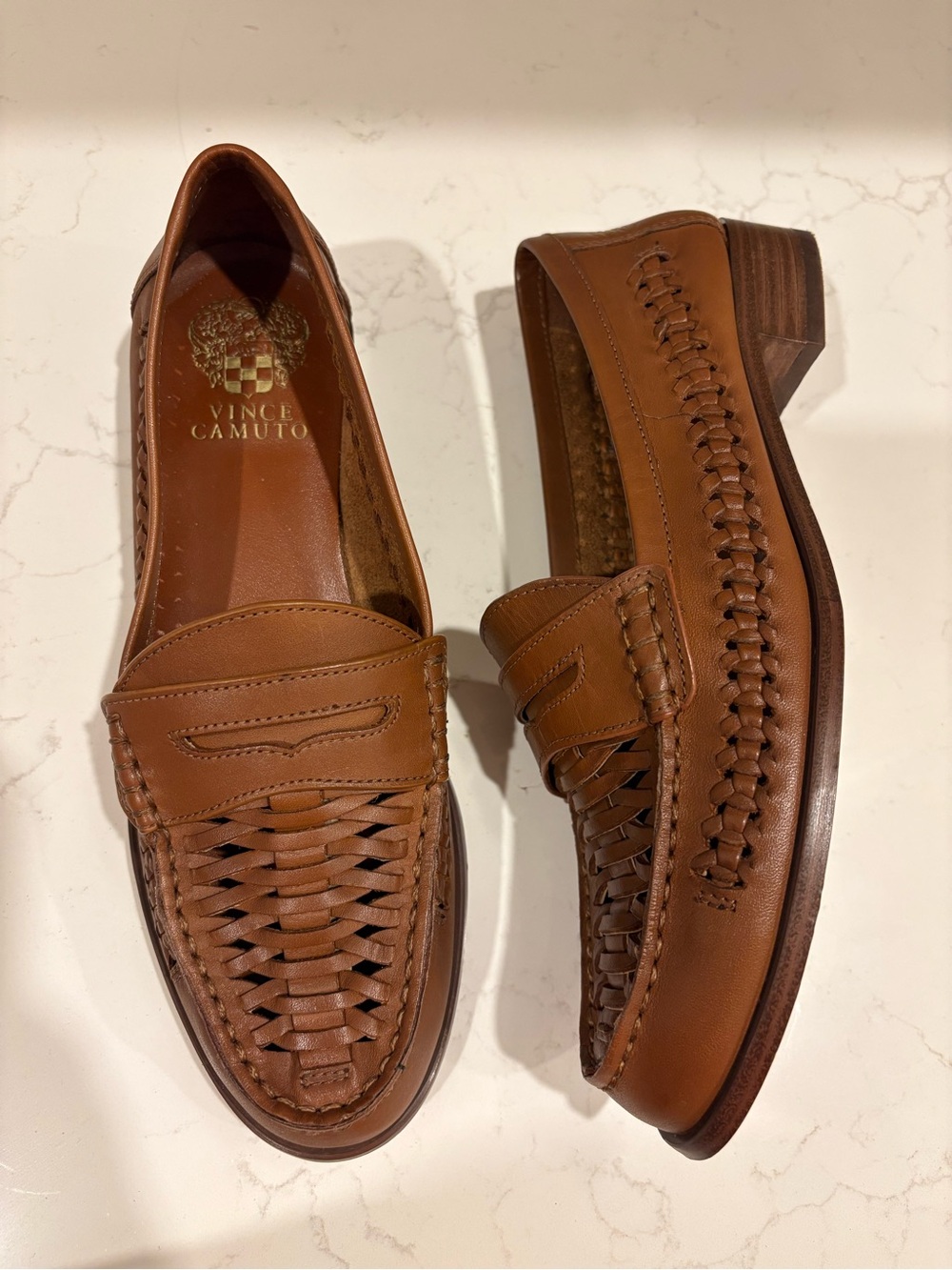 Vince Camuto Brown Woven Leather Penny Loafer